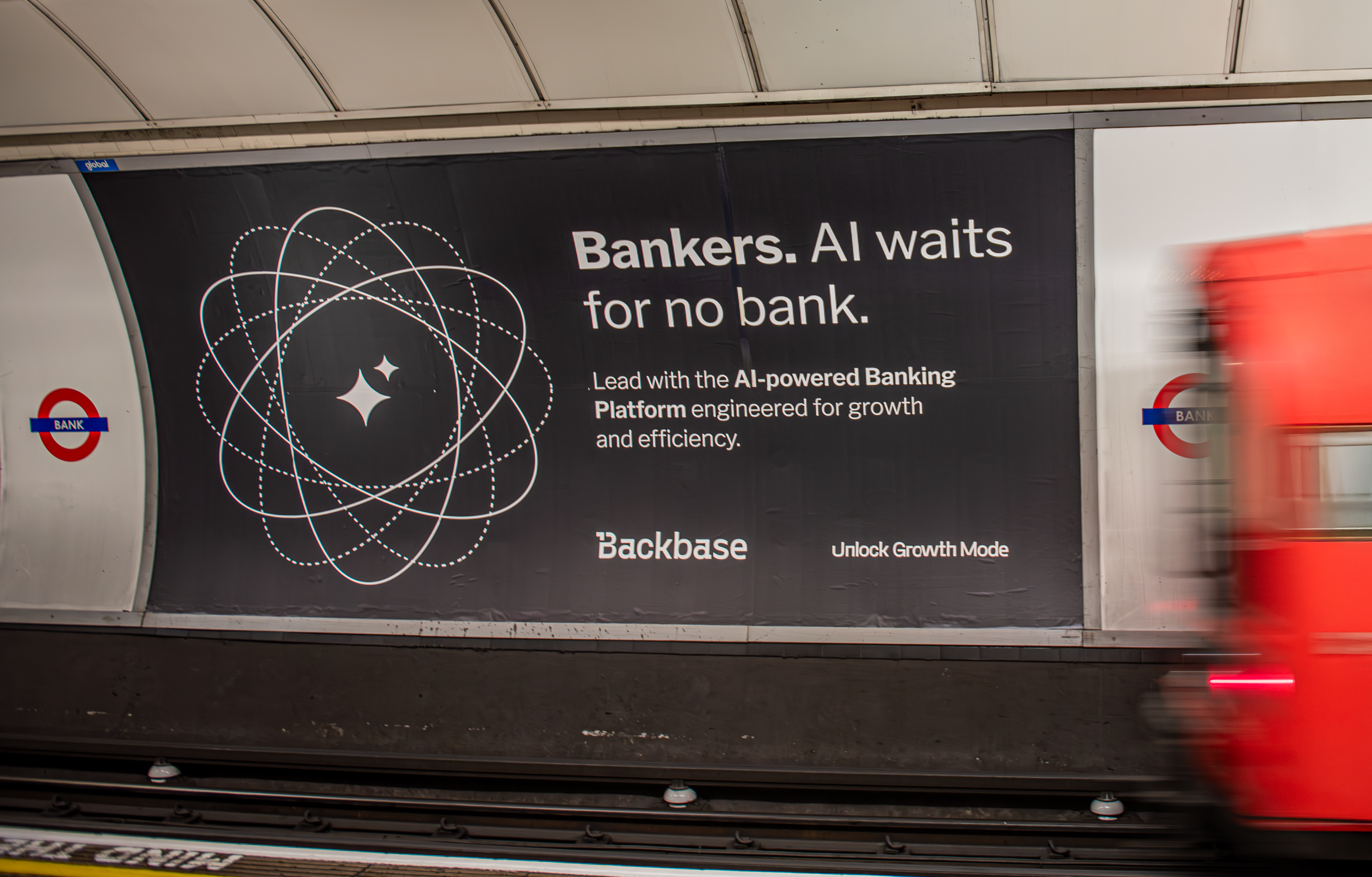 Backbase AI waits for no bank billboard at Bank station London Underground